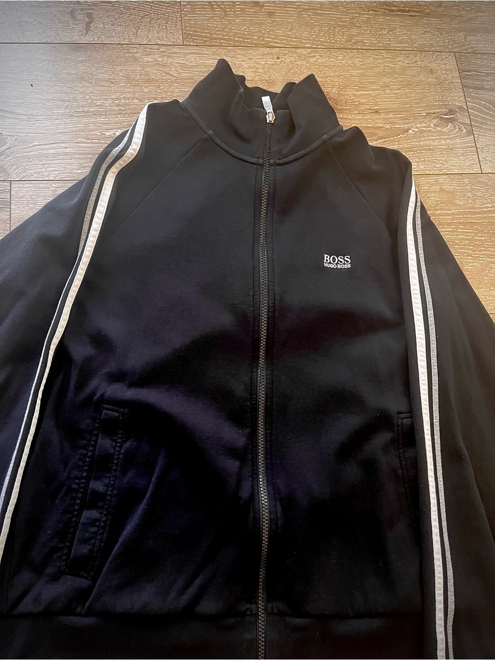 Hugo Boss Black Bomber Jacket with White Stripe Detail